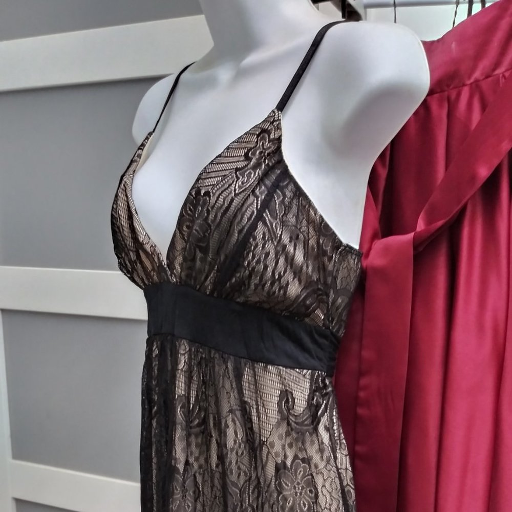 Black lace over nude tank style dress